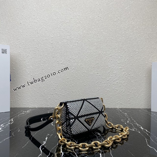 Prada專櫃2023新款水晶包 1BD329 普拉達仿水晶迷你手袋鏈條肩背包 csp1603